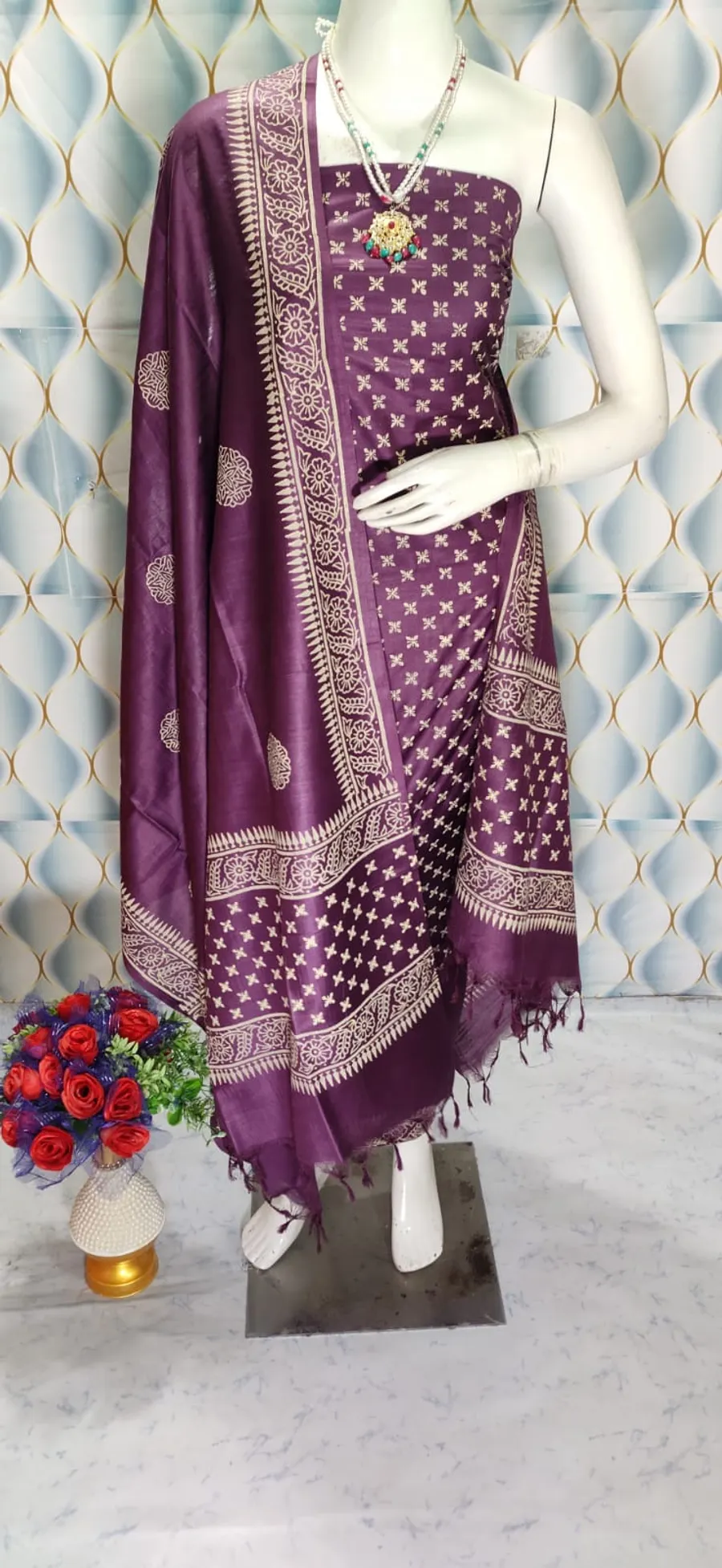 Block Printed Katan Silk Full Suit Salwar 