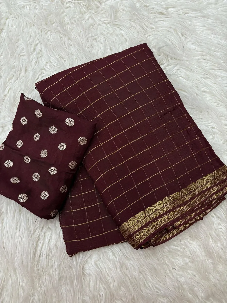 Pure Chinnon Saree With Weaving Chex & Jacquard Border