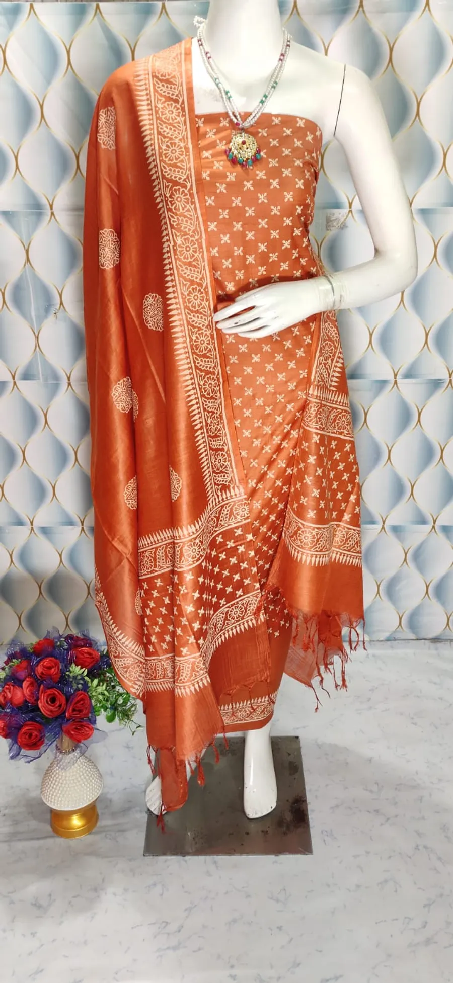 Block Printed Katan Silk Full Suit Salwar 