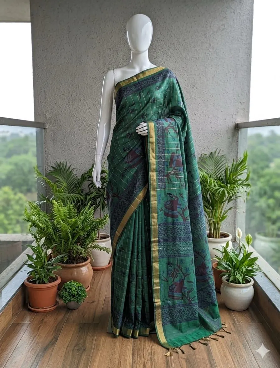  Bhagalpuri Semi Silk Soft Kota Hand Printed Saree