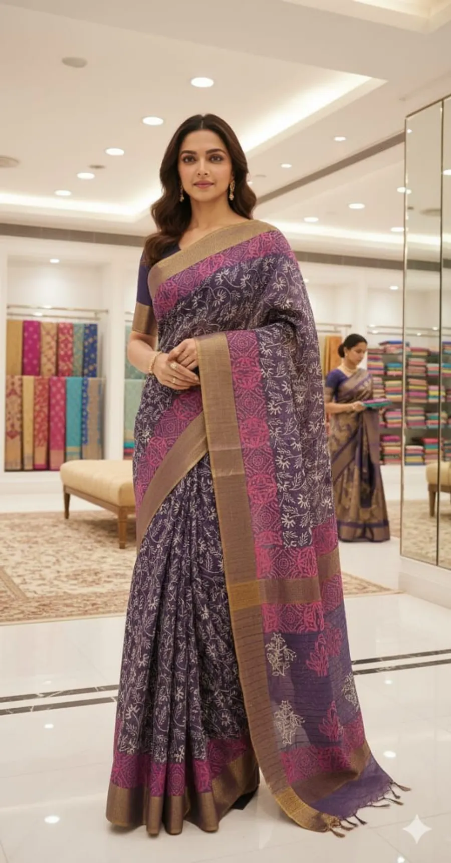 Soft Banswada Kota Saree with Jari Border – Elegant Floral Hand-Printed Design