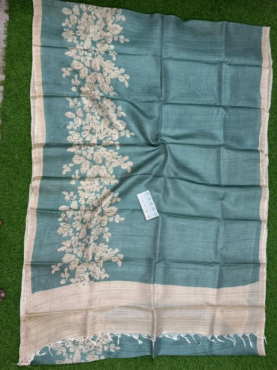 Pure Desi Tussar Silk Handloom Masterpiece with Hand Block & Digital Artwork