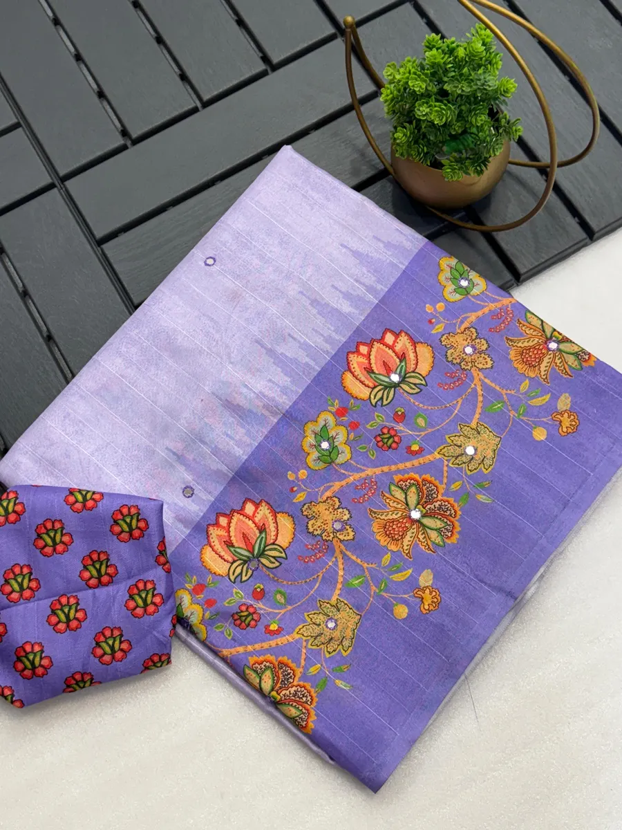 Tussar Silk Saree with Flower Digital Print