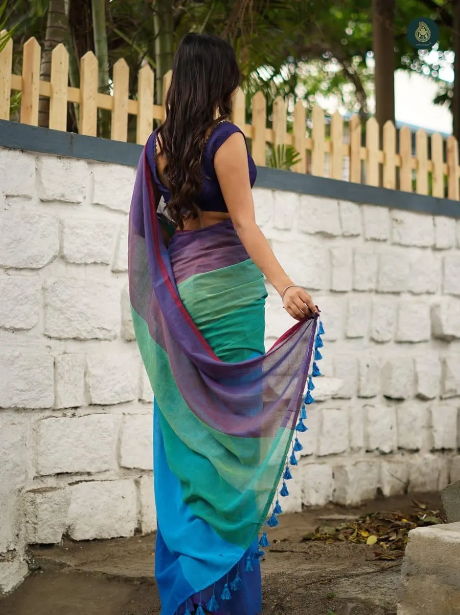Women Pure Handloom Cotton Saree, Multicolor