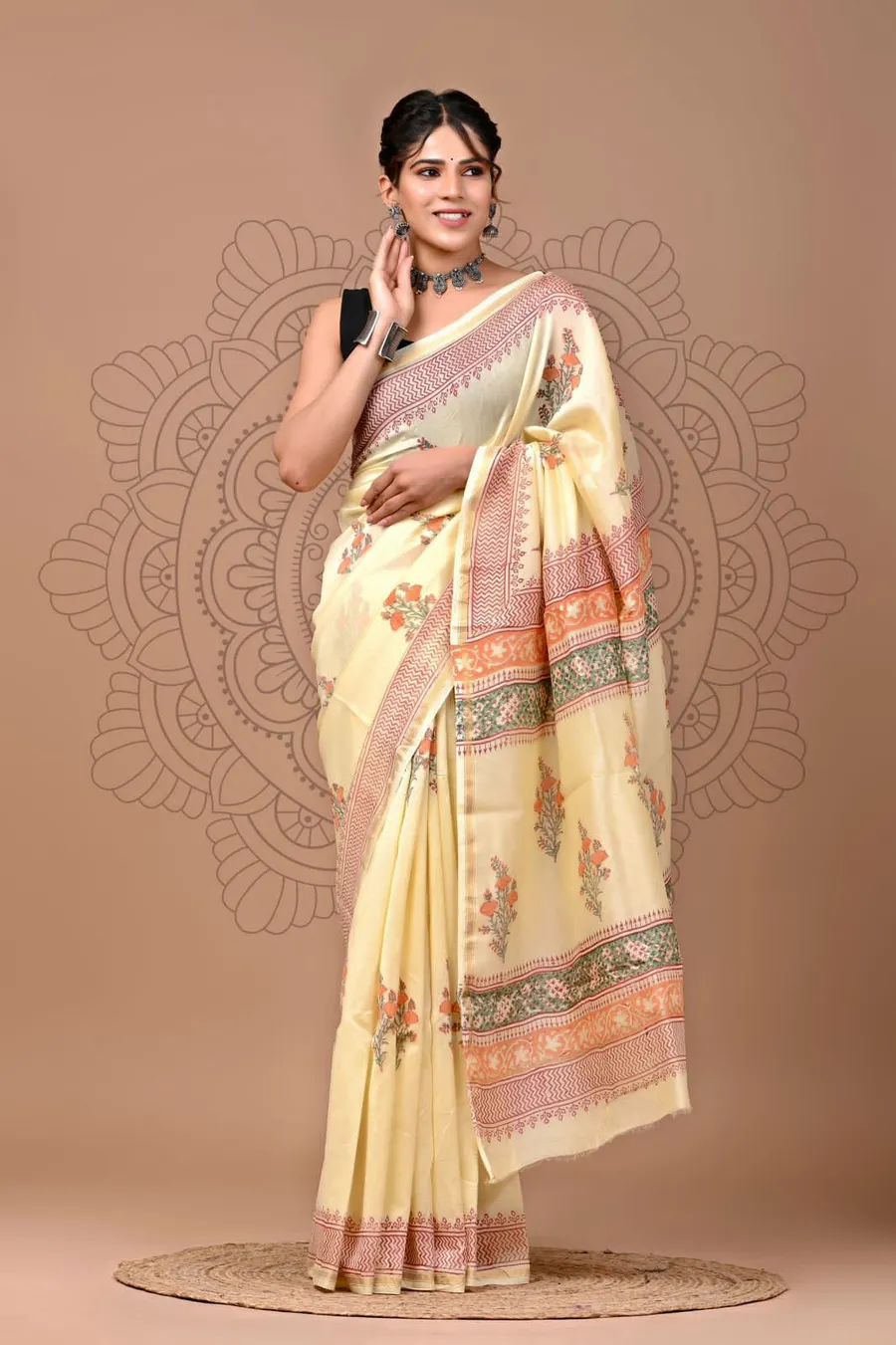 Traditional Ajrakh & Bagru Print Sarees
