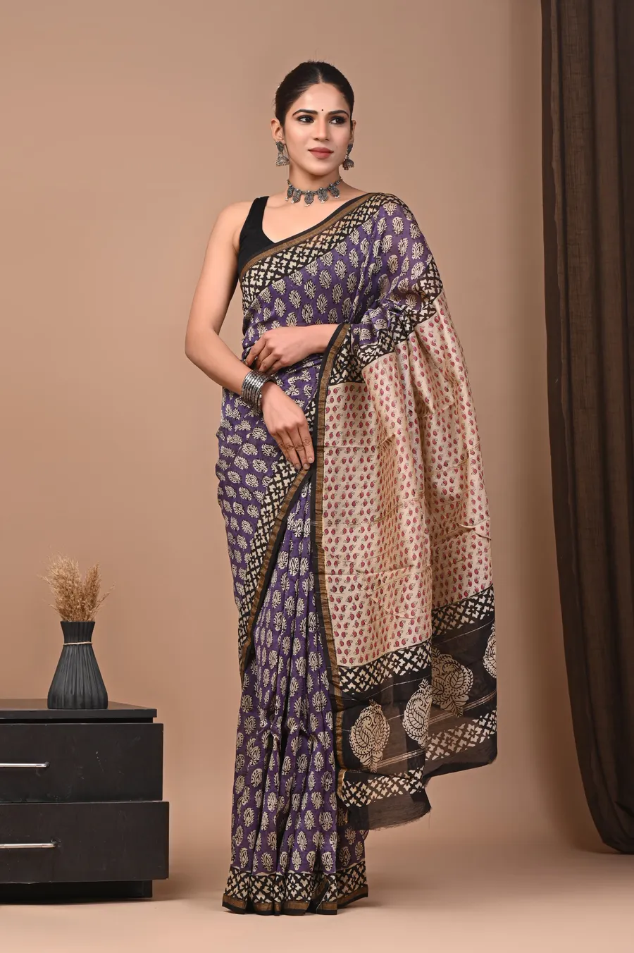 Traditional Ajrakh & Bagru Print Sarees