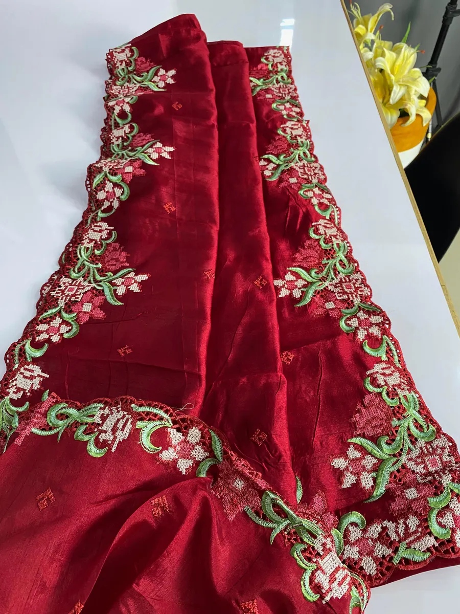 Pure Tussar Silk Saree with Cut-Work Design