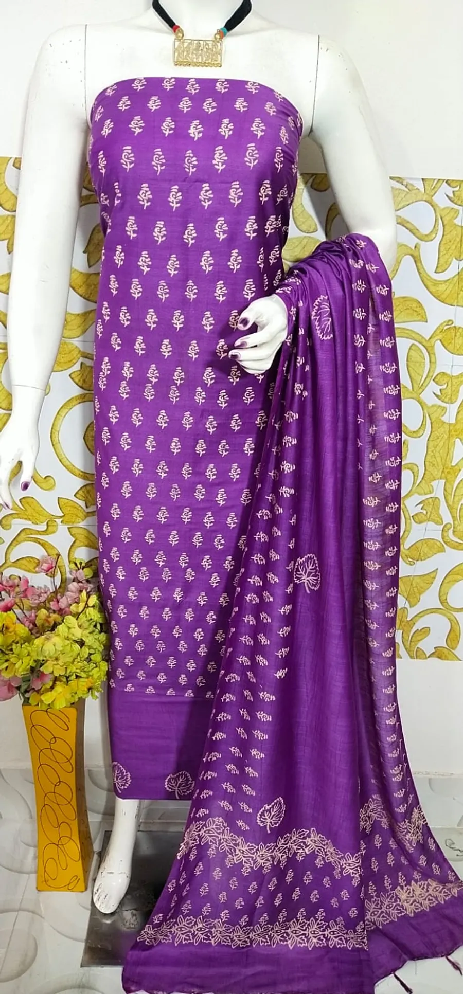 Elegant Katan Salab Hand Block Print Suit – Pure Cotton Elegance