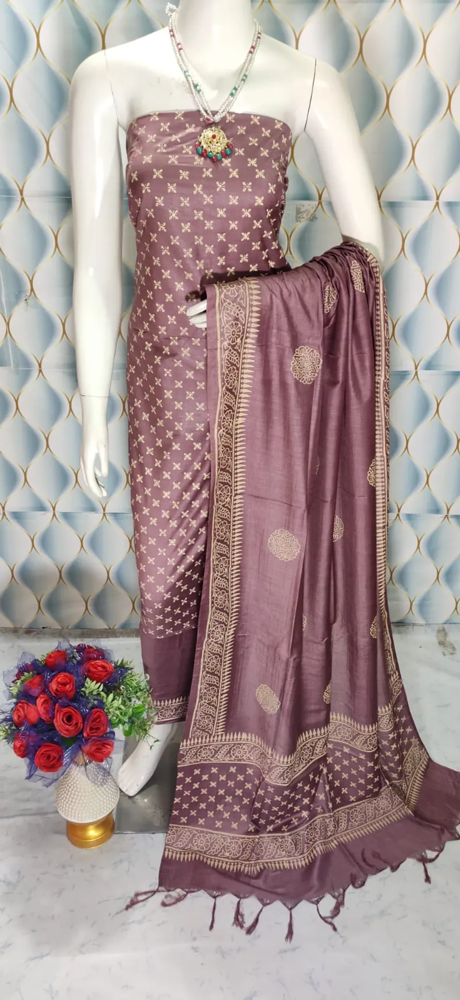 Block Printed Katan Silk Full Suit Salwar 