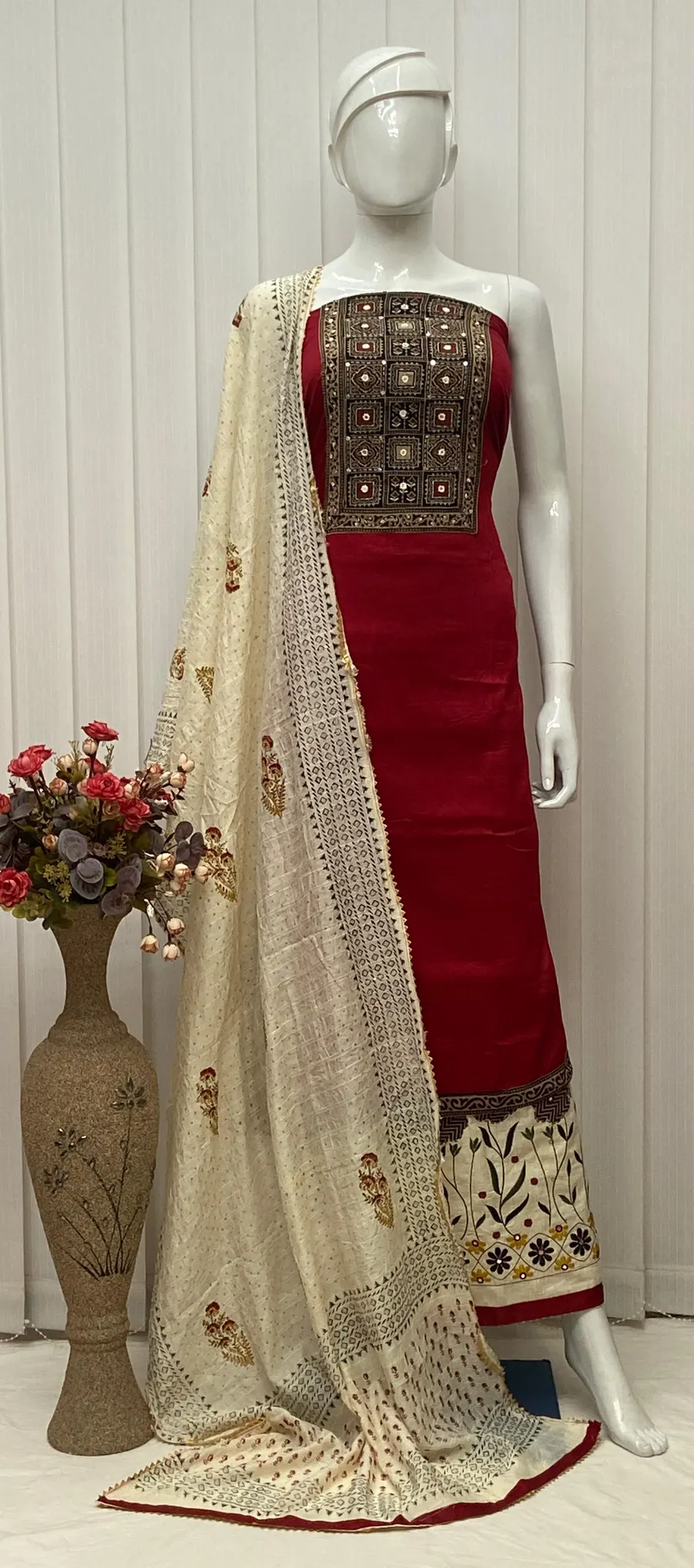High-Quality Glaze Cotton With Ajrakh Print Salwar