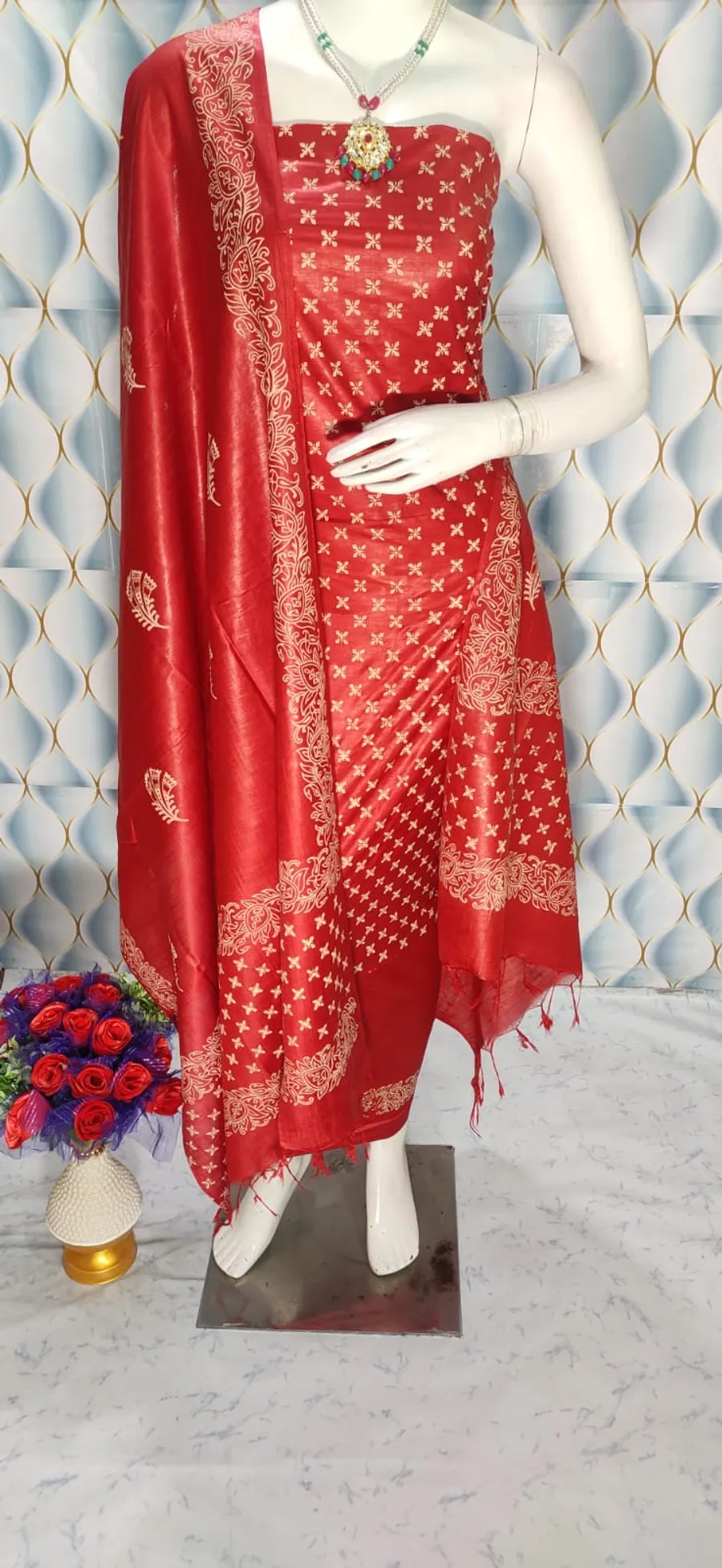 Block Printed Katan Silk Full Suit Salwar 