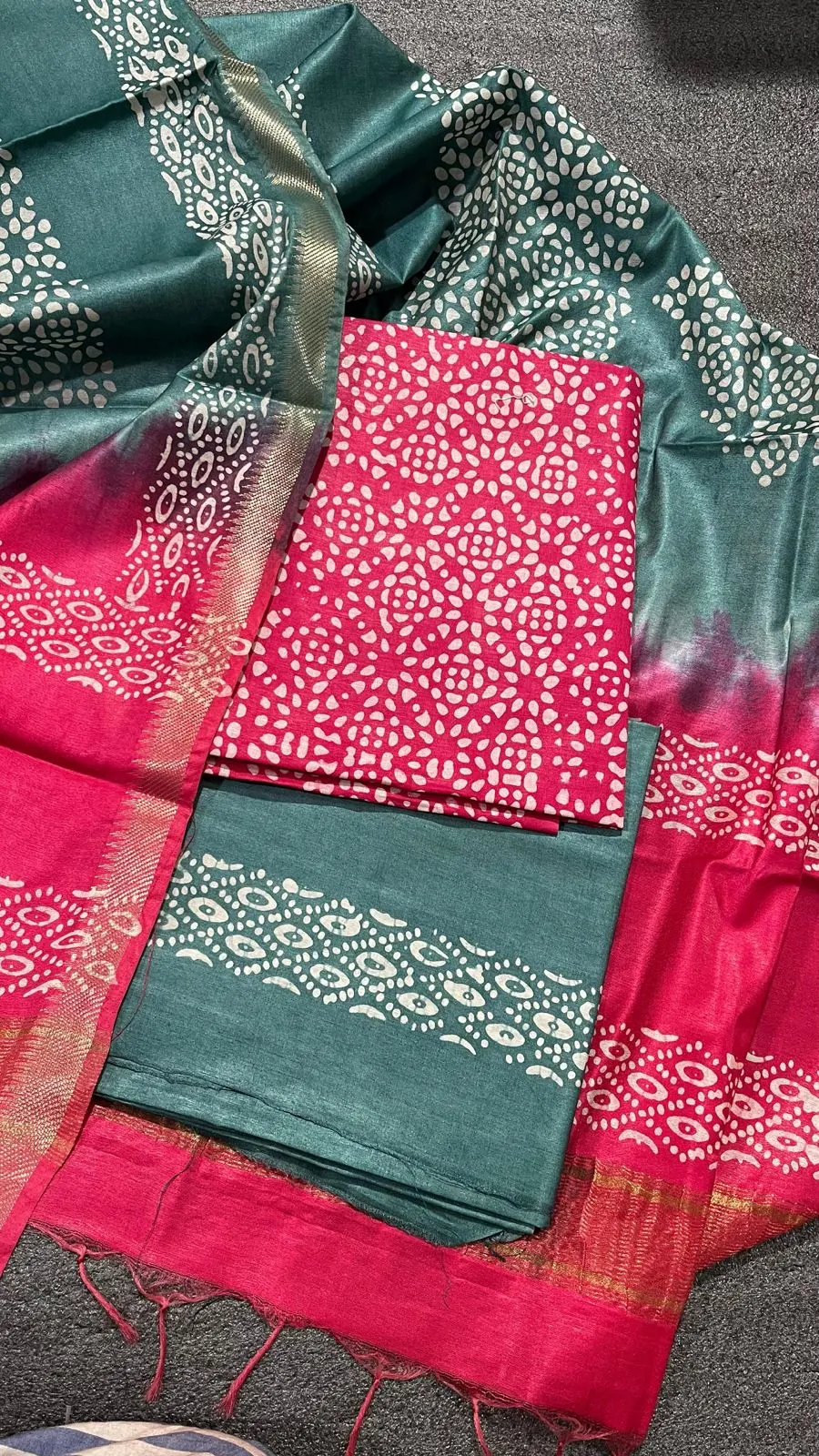 Floral Hand Batik Printed Top & Dupatta Kota Salwar