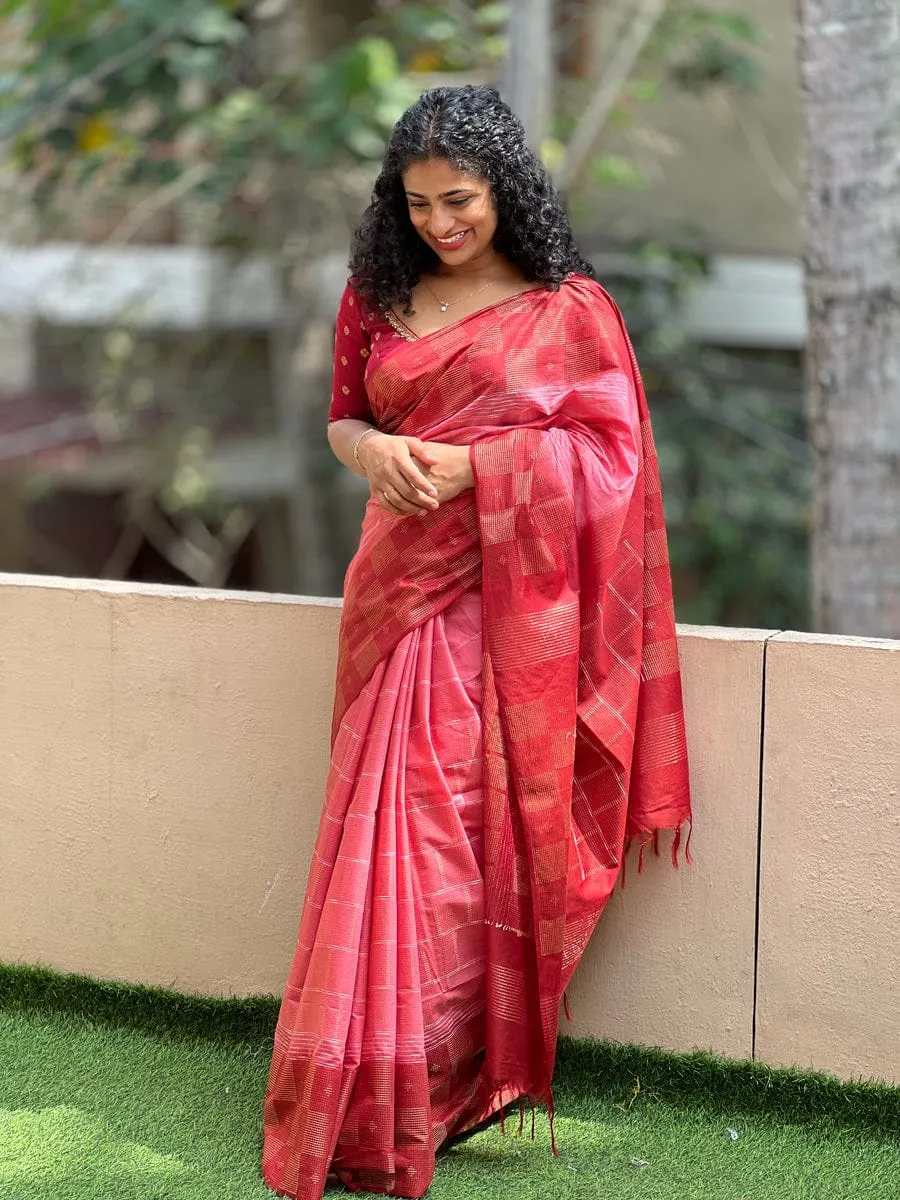 Elegant Dupion Silk Saree with Contemporary Square Check Design