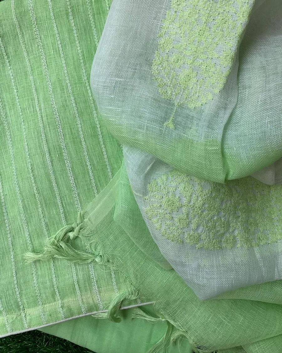Linen Bloom Embroidered Dress Material