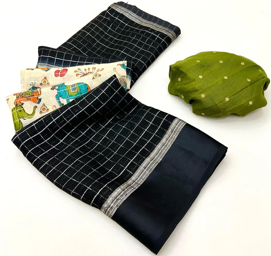 Elegant Soft Moss Chex Weaving Saree