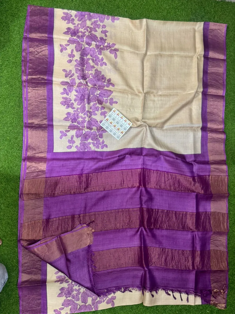 Premium Tussar Silk Printed Saree with Silk Mark Certification