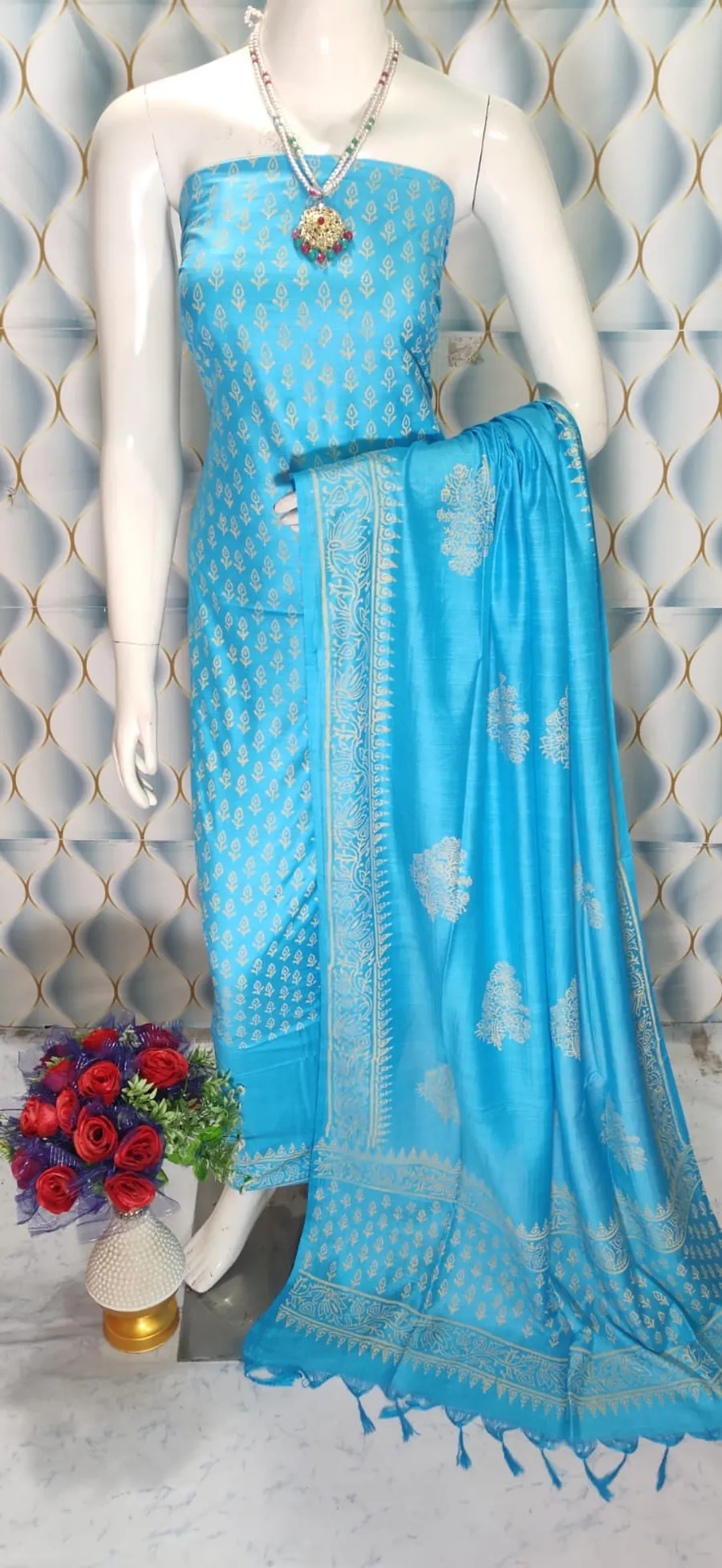 Katan Silk Full Suit – Block Printed Salwar
