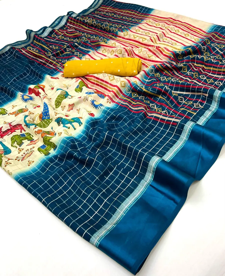 Elegant Soft Moss Chex Weaving Saree