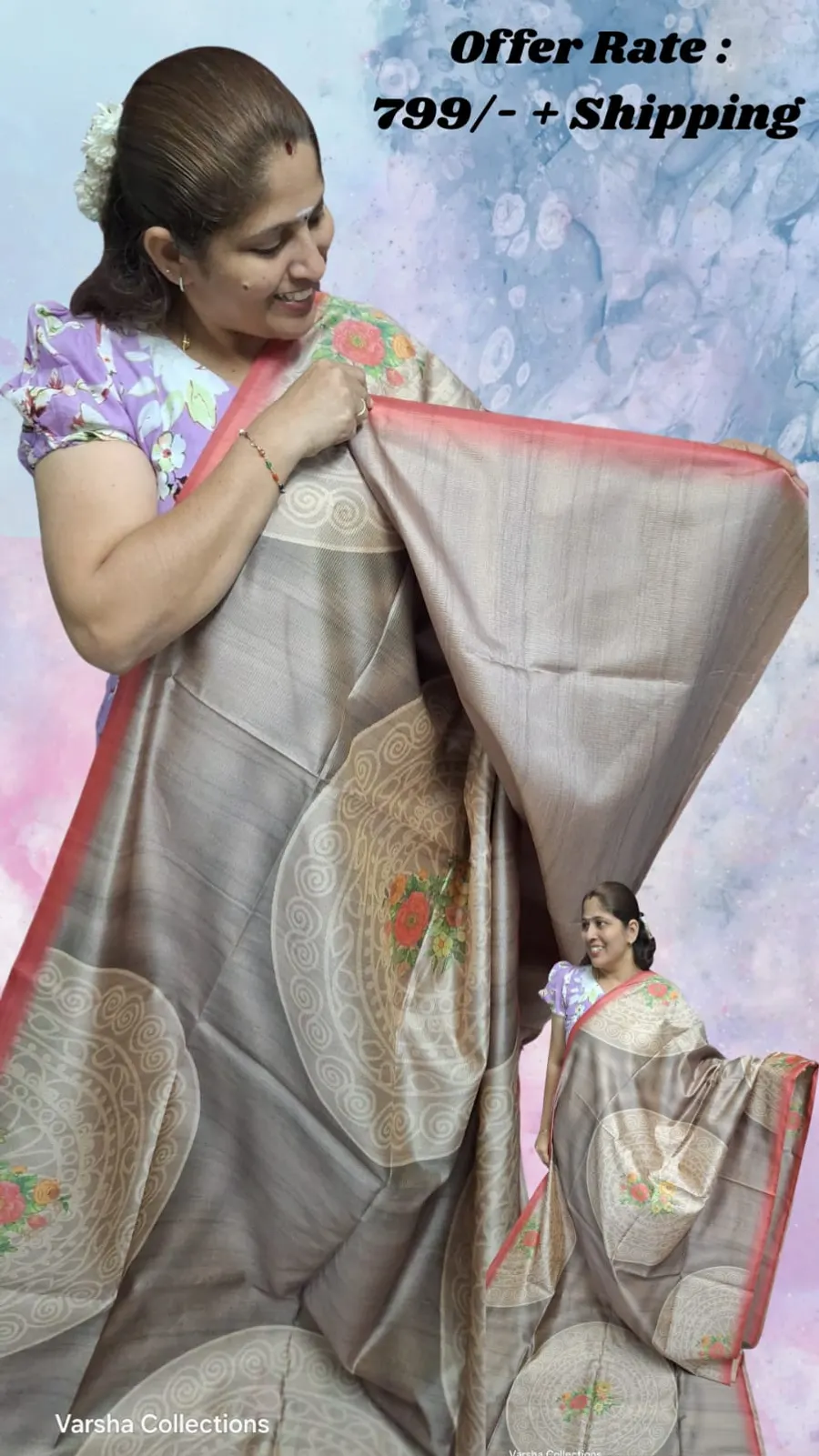 Elegant Flower Print Semi Tussar Silk Saree