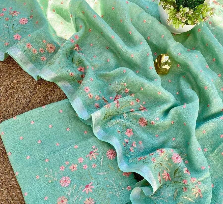 Linen Floral Embroidery Salwar