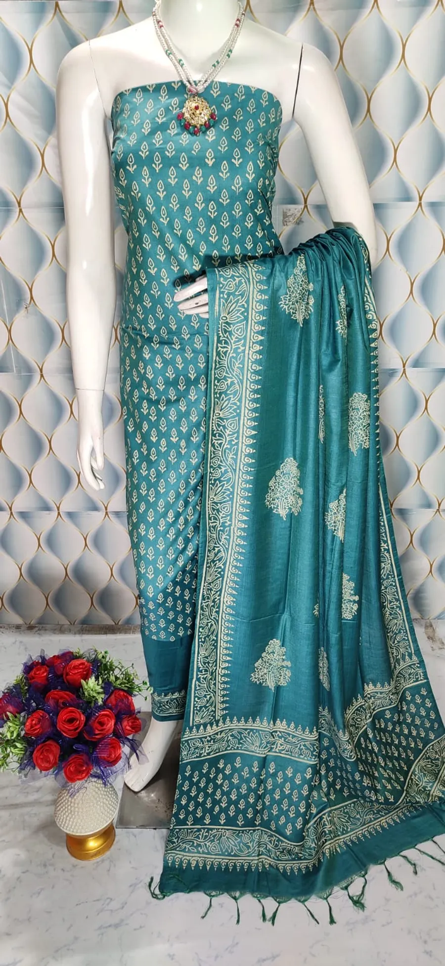 Katan Silk Full Suit – Block Printed Salwar