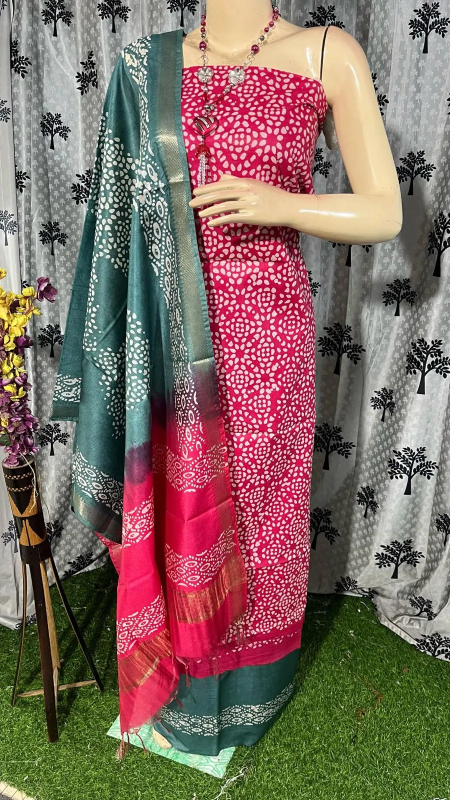 Floral Hand Batik Printed Top & Dupatta Kota Salwar