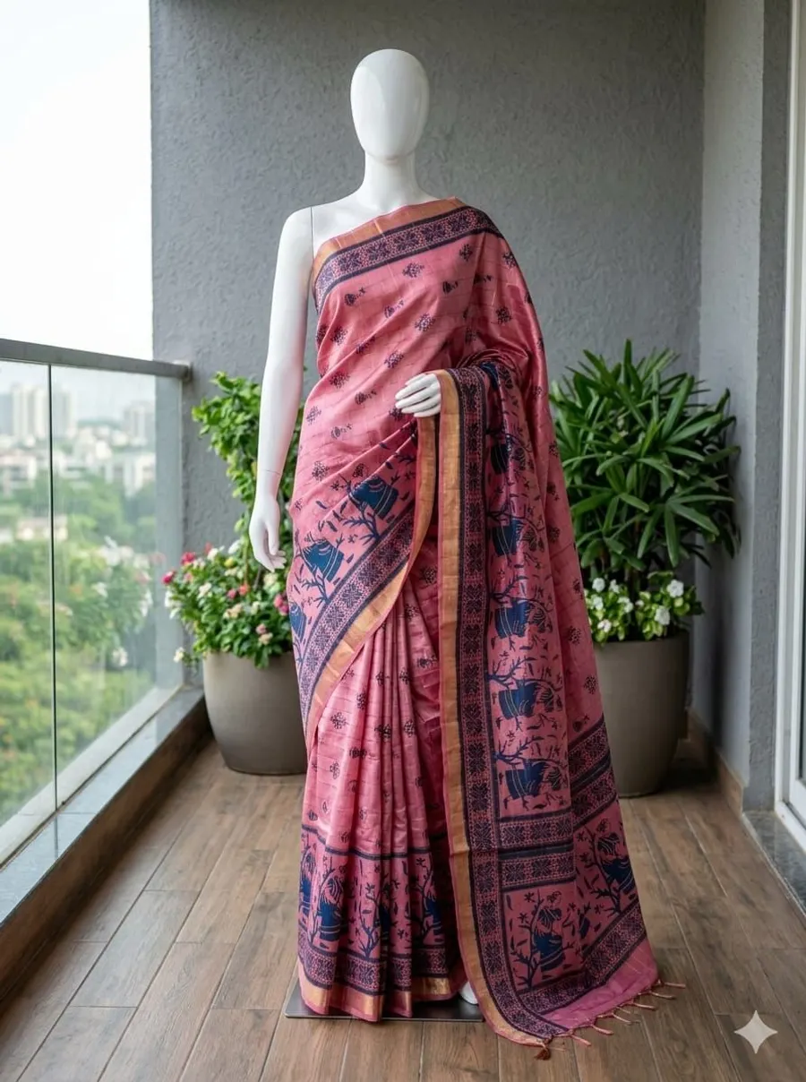  Bhagalpuri Semi Silk Soft Kota Hand Printed Saree