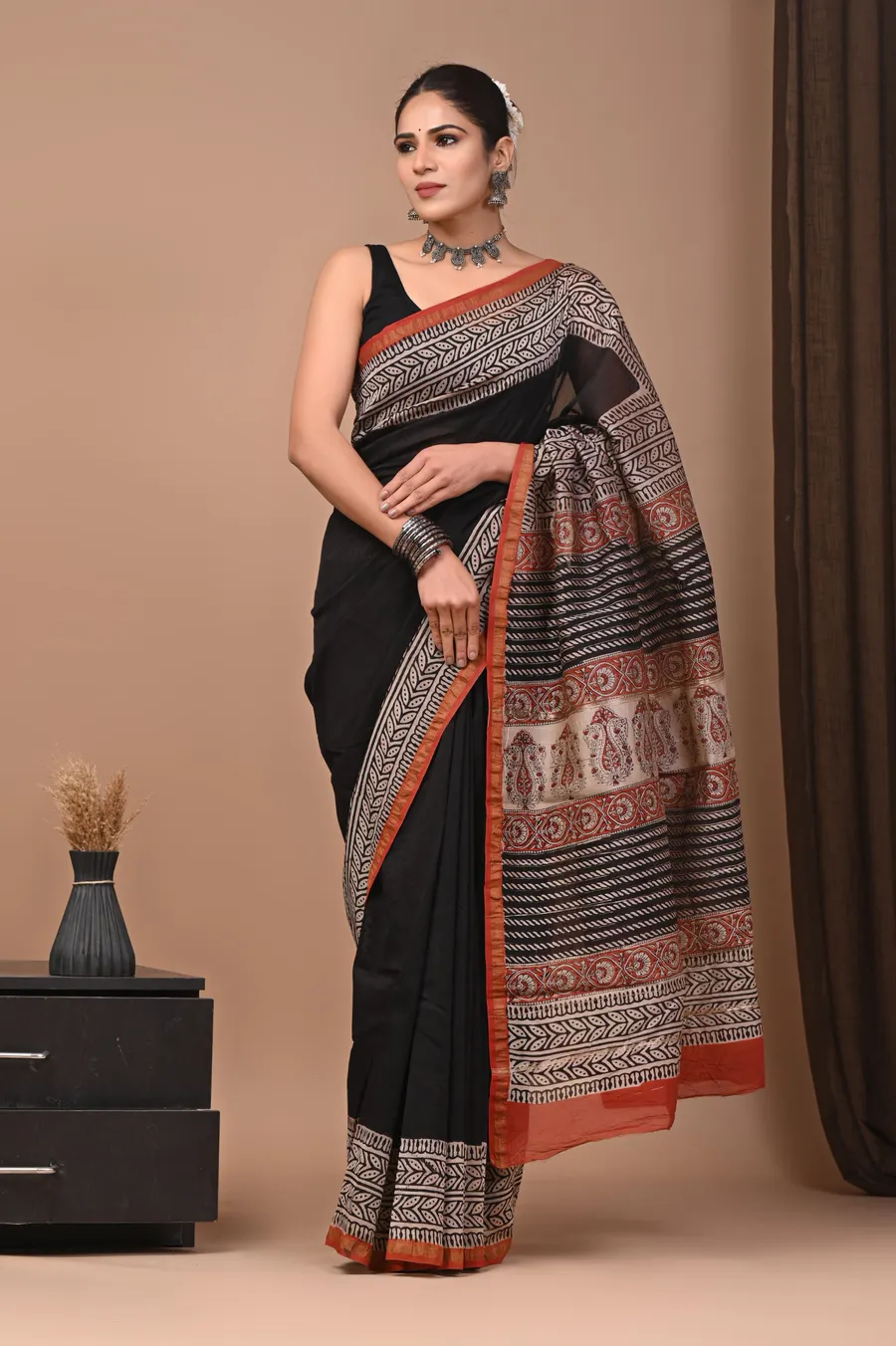 Traditional Ajrakh & Bagru Print Sarees