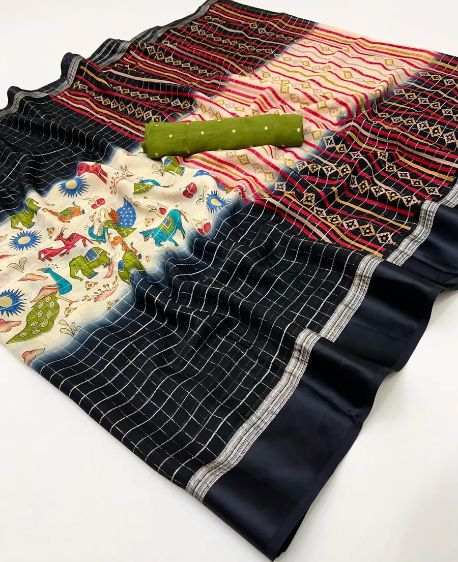 Elegant Soft Moss Chex Weaving Saree