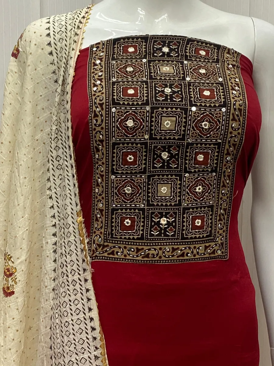 High-Quality Glaze Cotton With Ajrakh Print Salwar