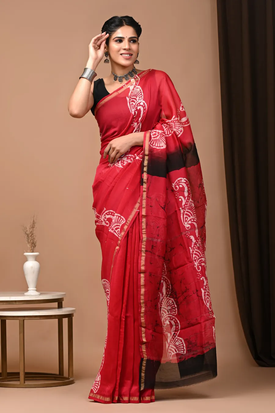 Traditional Ajrakh & Bagru Print Sarees