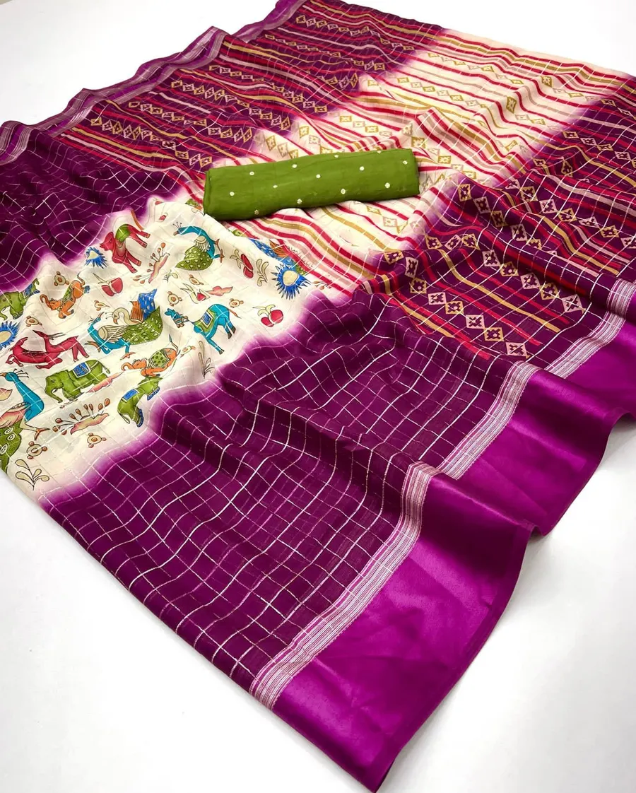 Elegant Soft Moss Chex Weaving Sarees