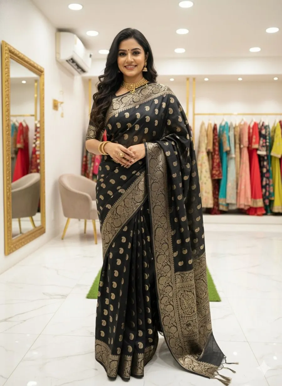 Soft Kota Stepple Saree with Banarasi Jacquard Woven Designs & Elegant Finish