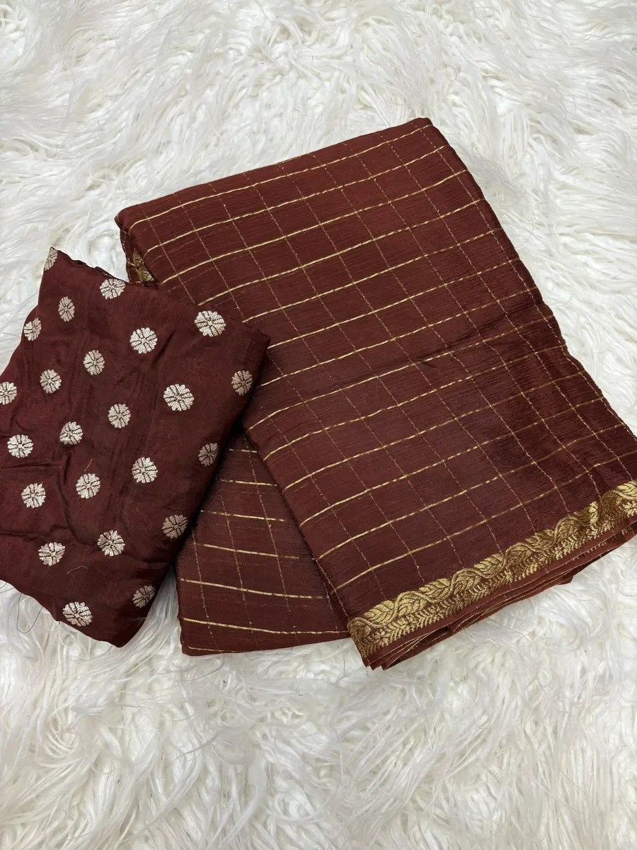 Pure Chinnon Saree With Weaving Chex & Jacquard Border