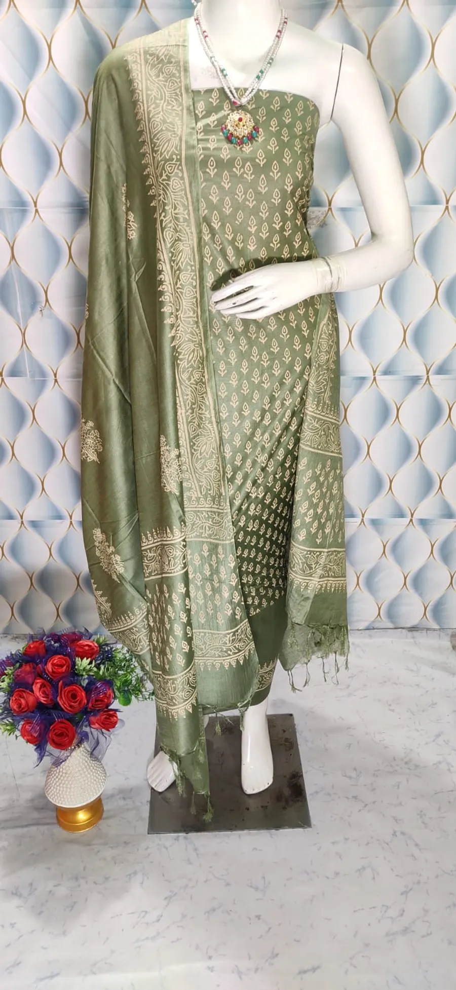 Katan Silk Full Suit – Block Printed Salwar