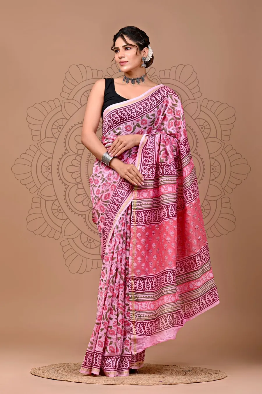 Traditional Ajrakh & Bagru Print Sarees