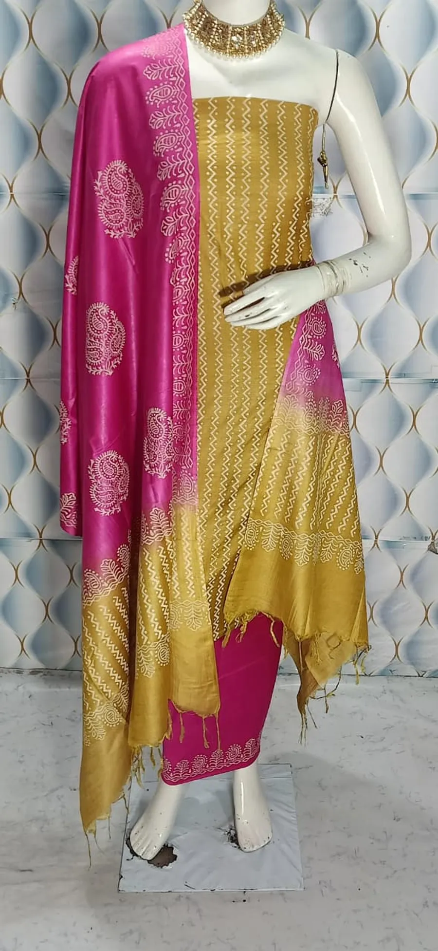 Hand Block Printed Cotton Suit Piece – Dual Dye Artisanal Design