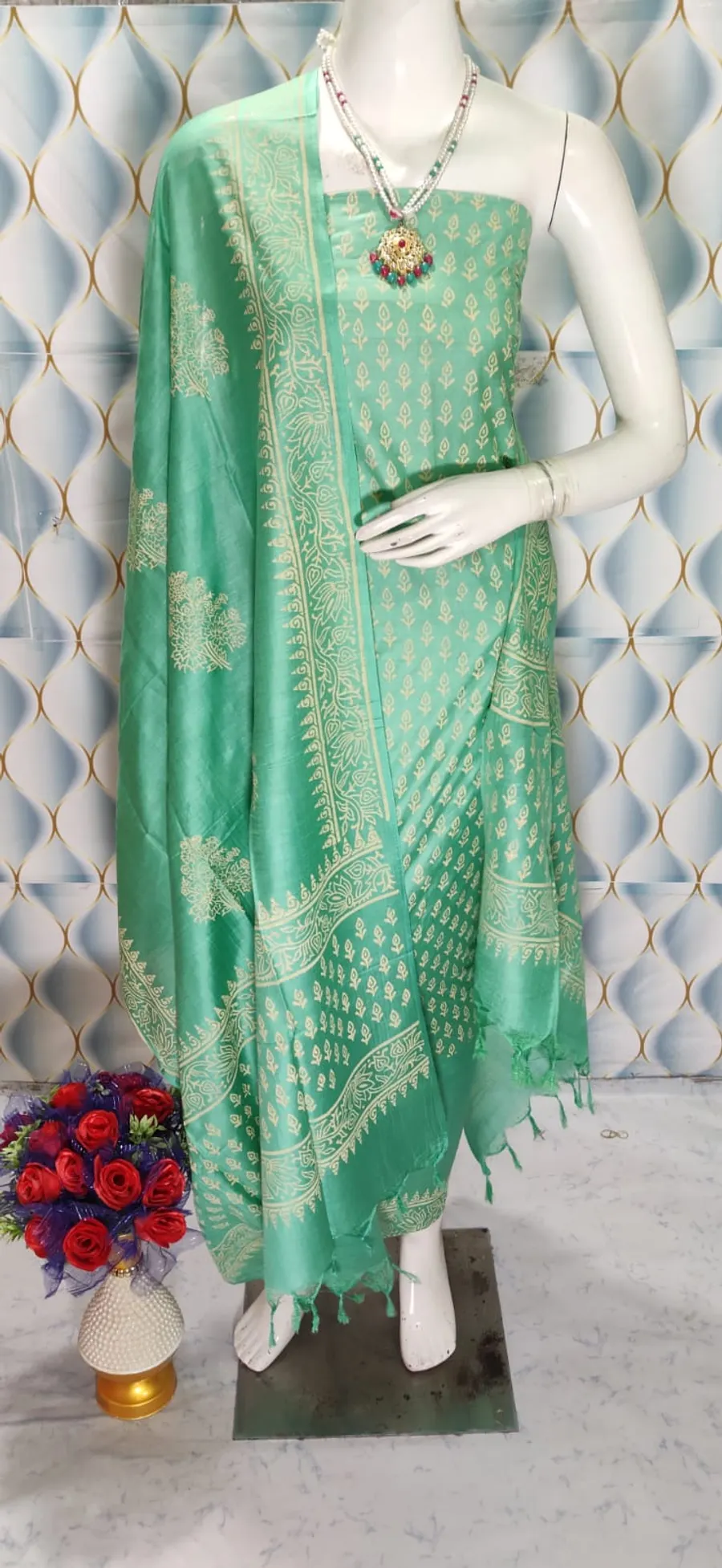 Katan Silk Full Suit – Block Printed Salwar