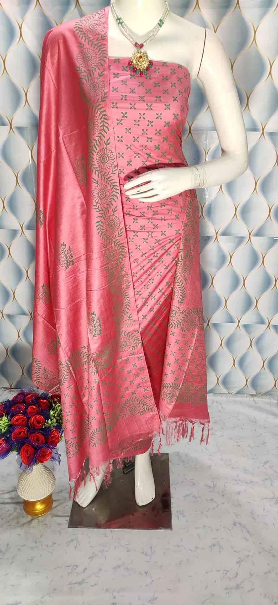 Block Printed Katan Silk Full Suit Salwar 