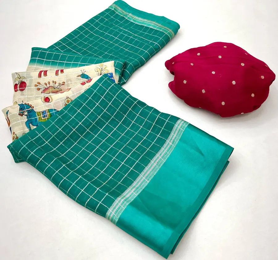 Elegant Soft Moss Chex Weaving Saree