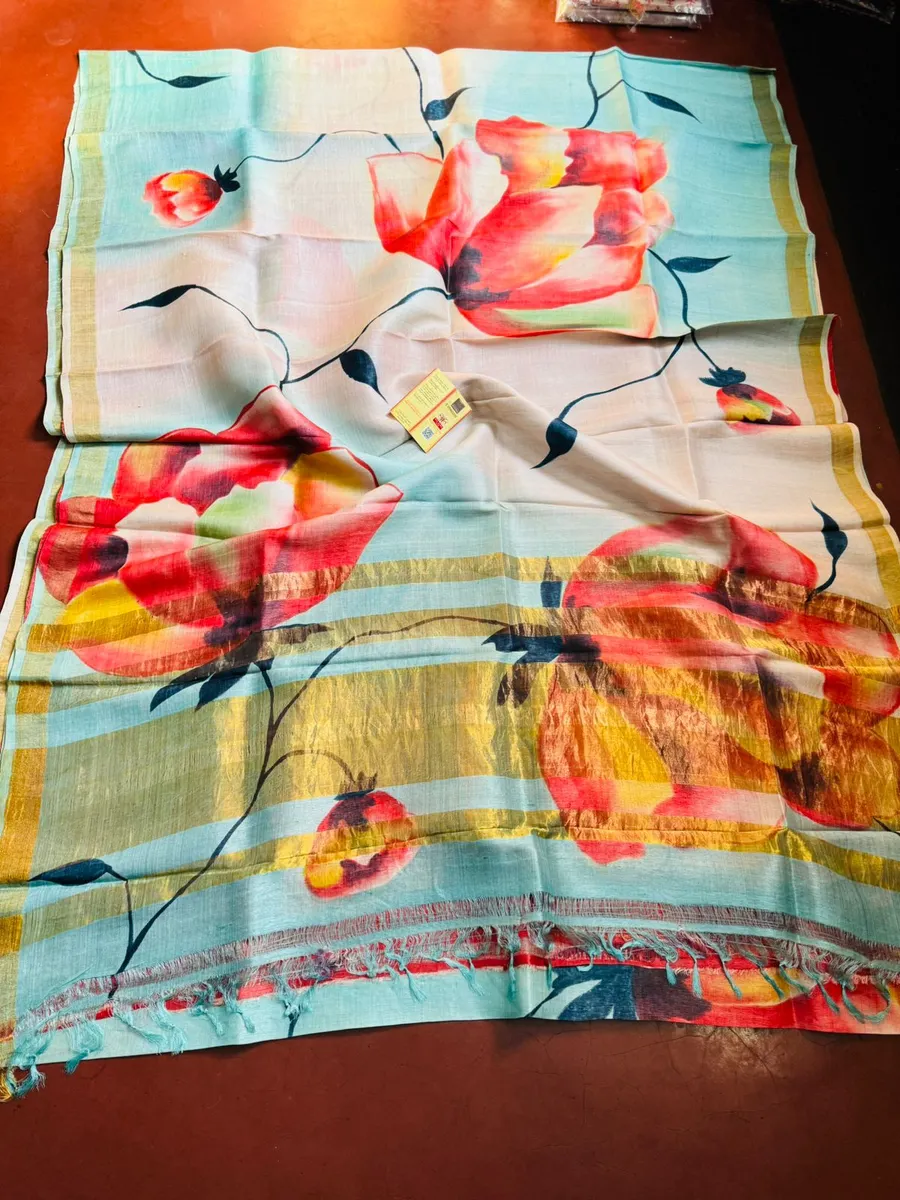 Pure Handloom Tusser Silk With Floral Printed Design Saree