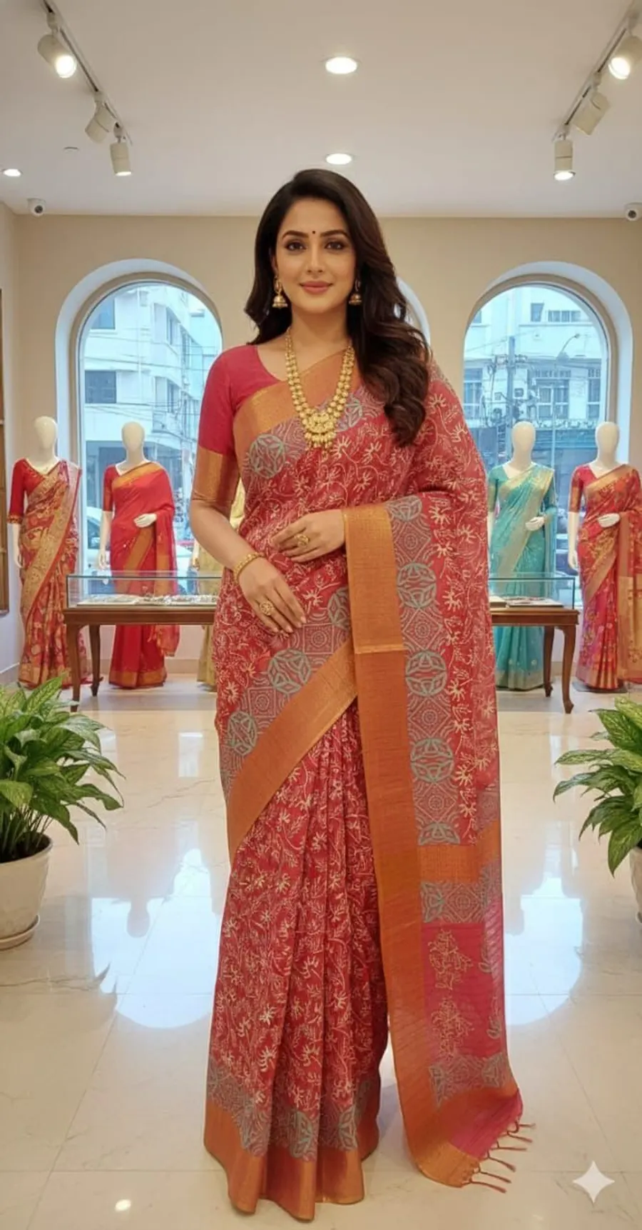 Soft Banswada Kota Saree with Jari Border – Elegant Floral Hand-Printed Design