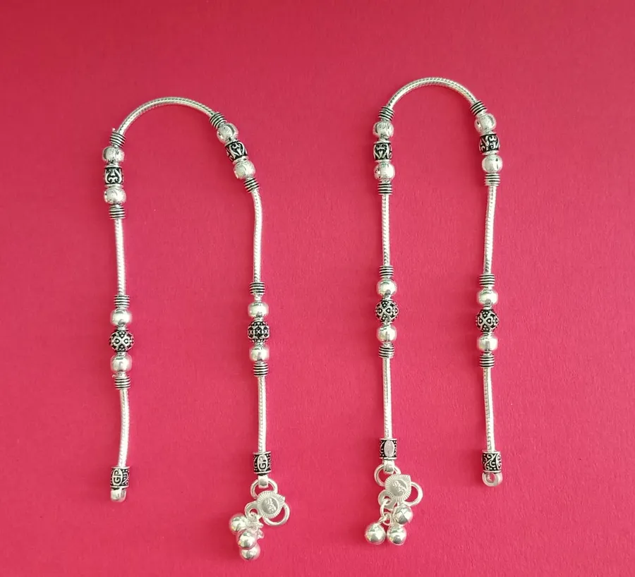 Traditional Oxidised Silver Anklet Set