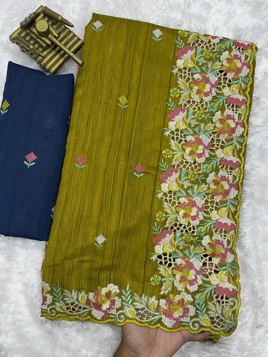 Matching Visca Slub Silk With Intricate Embroidery Saree