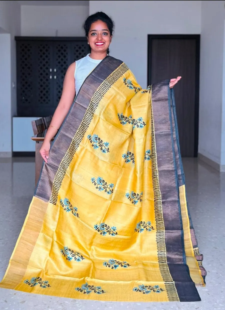  Premium Tussar Silk Printed Saree with Silk Mark Certification