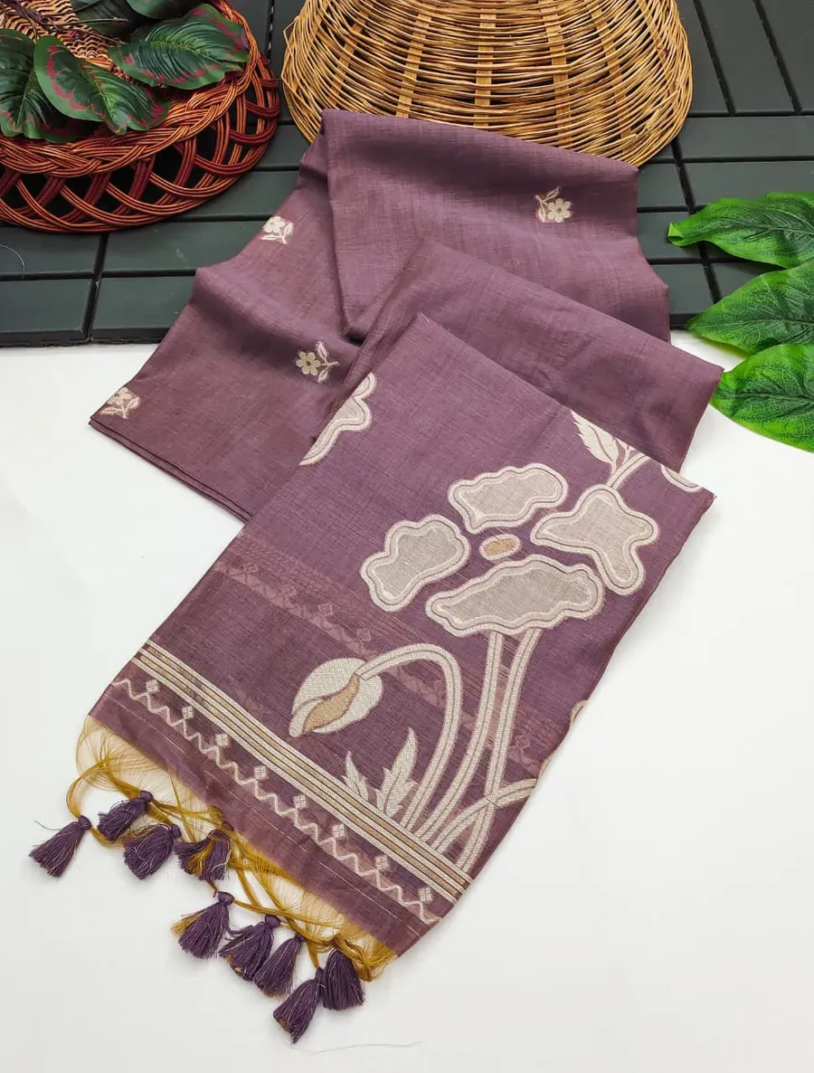 Elegant Premium Muga Cotton Saree with Floral Weaving Pallu & Zari Border