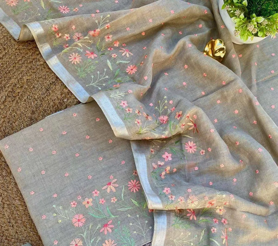 Linen Floral Embroidery Salwar