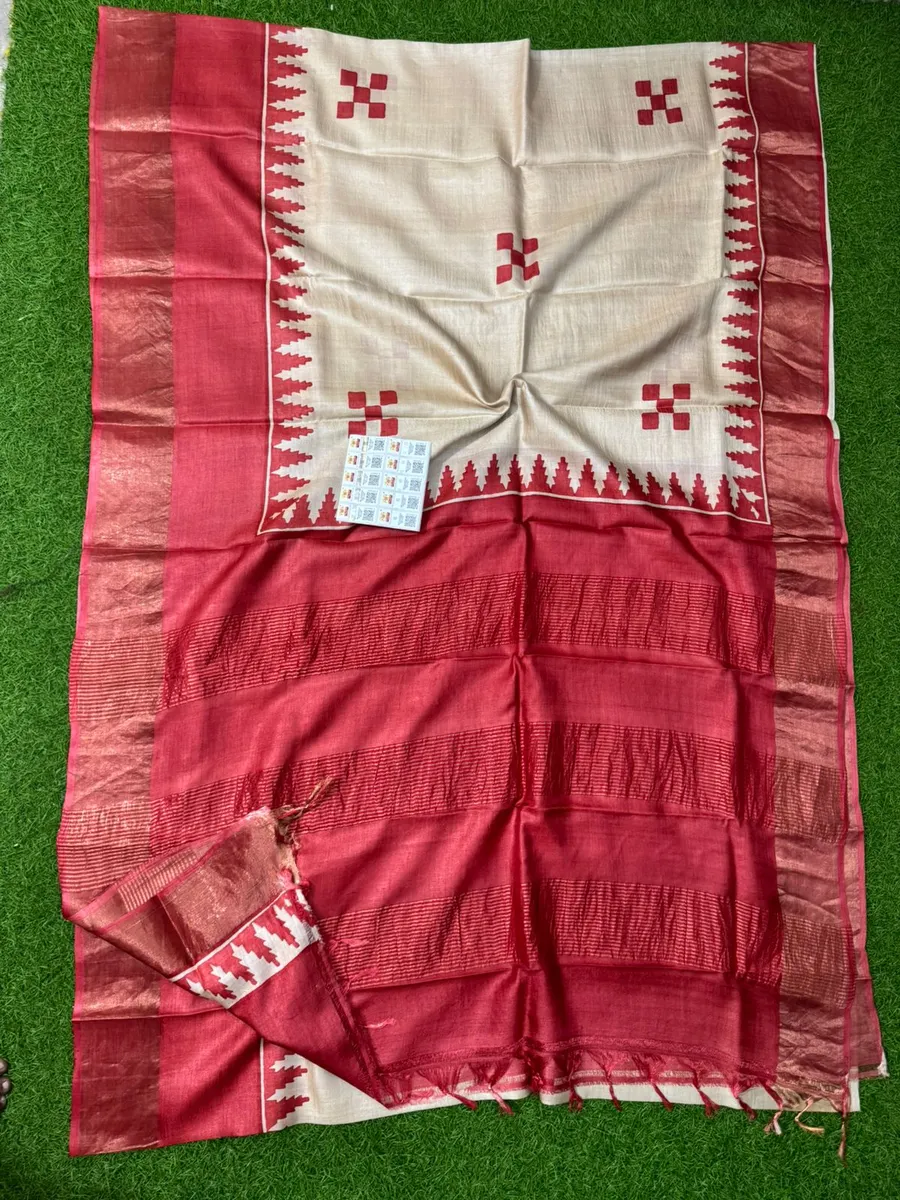 Premium Tussar Silk Printed Saree with Silk Mark Certification