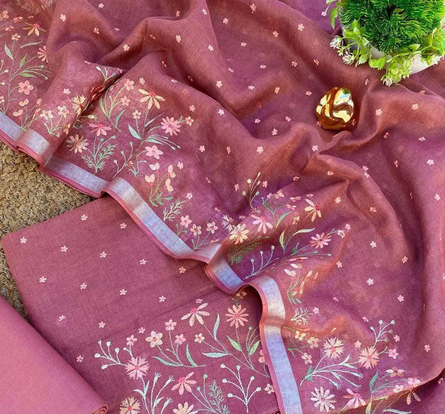 Linen Floral Embroidery Salwar