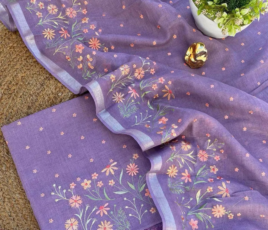 Linen Floral Embroidery Salwar